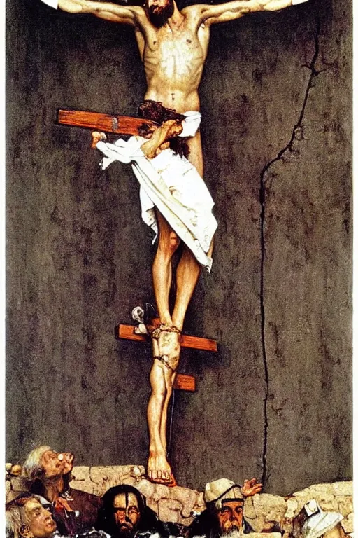 Image similar to jesus crucified painted by norman rockwell