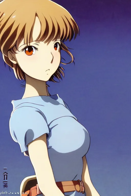 Image similar to anime art full body portrait character nausicaa by hayao miyazaki concept art, anime key visual of elegant young female, short brown hair and large eyes, finely detailed perfect face delicate features directed gaze, forest background, trending on pixiv fanbox, studio ghibli, extremely high quality artwork by kushart krenz cute sparkling eyes