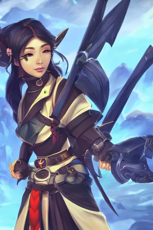 Prompt: a south korean female from paladins, she is holding kunai, highly detailed digital art, character design, masterpiece