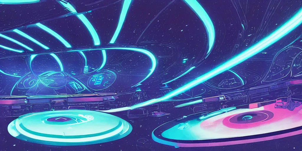 Prompt: a space ship circular meeting room with bright holodesk in the center showing a blue hologram of a solar system, dark people discussing, contrasted light, clair obscur, illustration, clean lines, star wars vibe, by sead mead, by moebius!!!, vivid colors, spectacular cinematic scene