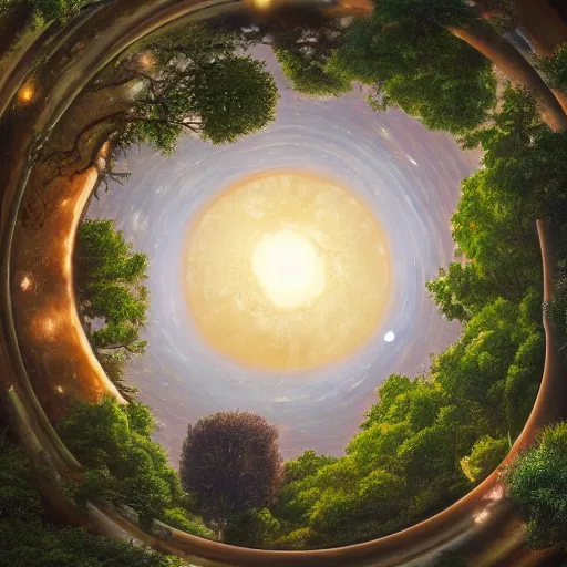 Prompt: all of the planets revolving around a giant Tree, beautiful, oil on canvas, intricate, 8k highly professionally detailed, HDR, CGsociety