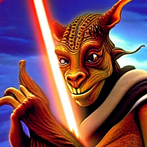 Image similar to Jar Jar Binks in heaven, still