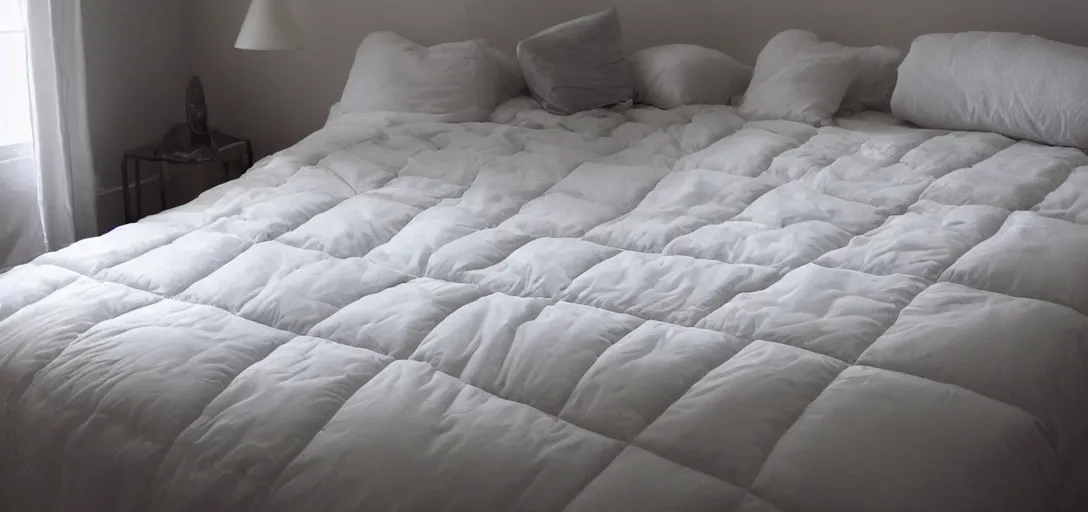 Image similar to photo of a large puffy comforter blanket, soft lighting,