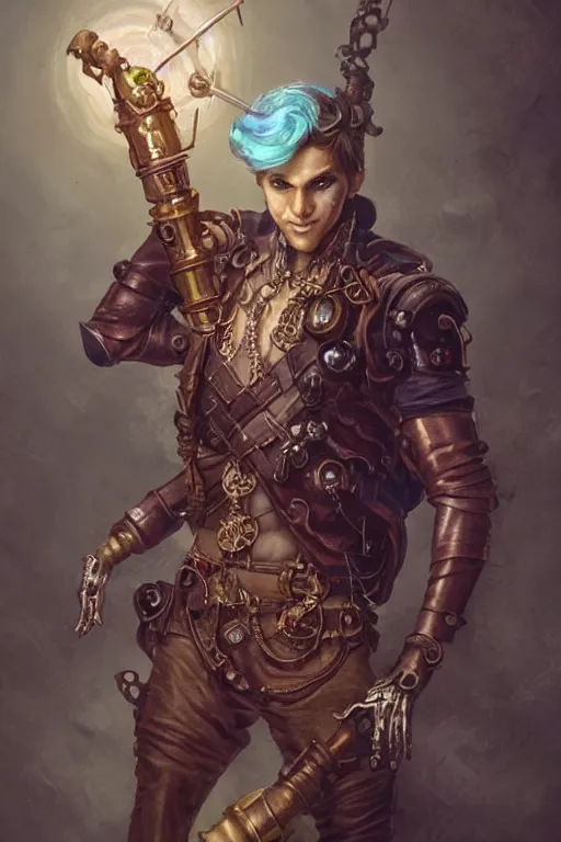 Prompt: male merfolk artificer, steampunk eye, prosthetic leg, highly detailed, d & d, fantasy, portrait, highly detailed, headshot, 2 legs, digital painting, trending on artstation, concept art, sharp focus, illustration, art by artgerm and greg rutkowski