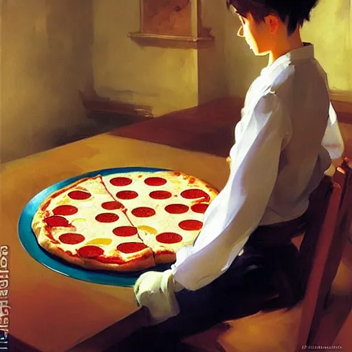 Image similar to a Delicious pizza, by studio ghibli painting, by Joaquin Sorolla rhads Leyendecker, Anaesthetically pleasing, dynamic energetic, lively