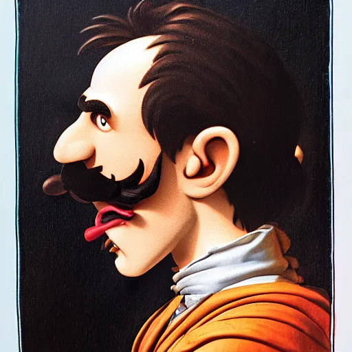 Image similar to bewildered waluigi in the style of caravaggio