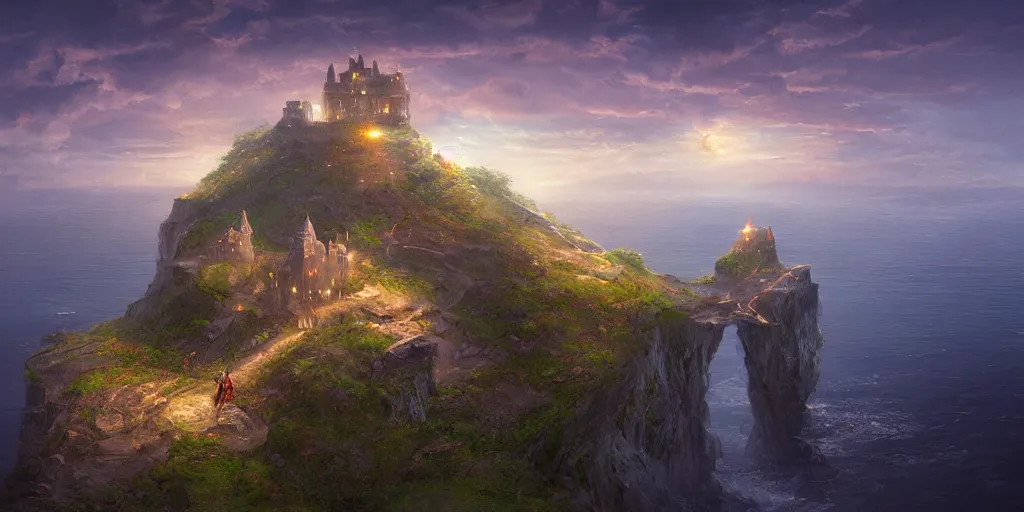 Prompt: Castle on the edge of a cliff overlooking the ocean by Jessica Rossier