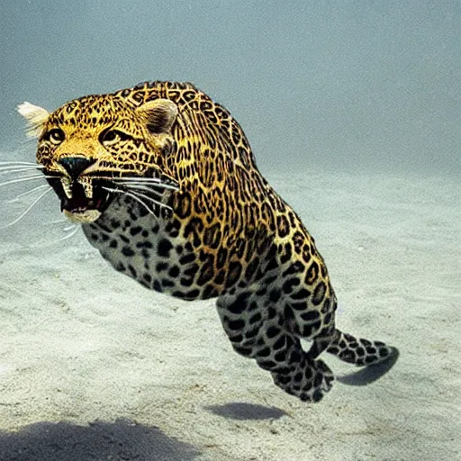 Prompt: a leopard diving under water