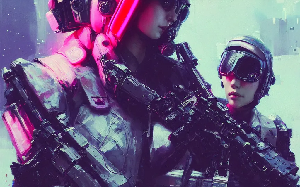 Prompt: detailed neon female swat officer flying a jet, cyberpunk futuristic, neon, reflective puffy coat, decorated with traditional japanese by ismail inceoglu dragan bibin hans thoma greg rutkowski alexandros pyromallis nekro rene margitte, illustrated, perfect face, fine details, realistic shaded, fine - face, pretty face