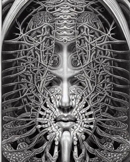 Image similar to hyperrealistic detailed underwater face portrait of the beautiful god of the fish with an intricate headgear of corals, sea kelp, sea plants, fish, starfish, jellyfish, art by ernst haeckel, james jean, gothic, neo - gothic, ornamental, beautiful deep colours,