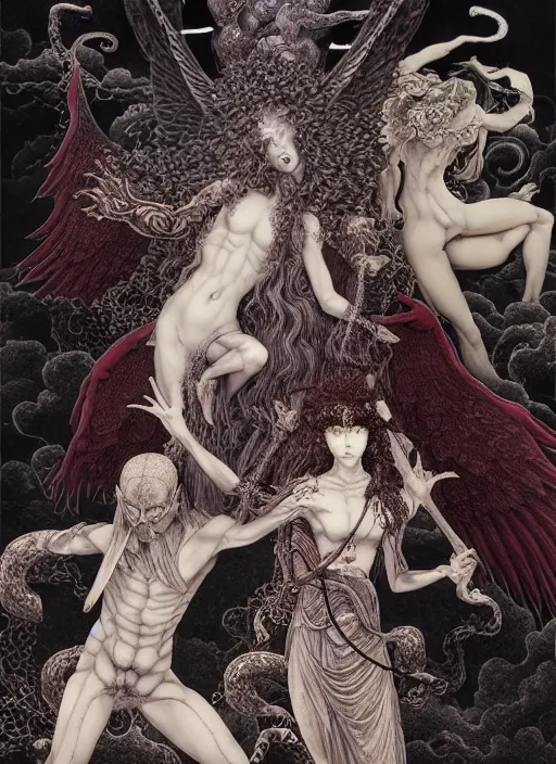 Prompt: battle between good and evil , battle between angels and demons, by and Austin Osman Spare and Takato Yamamoto and Vania Zouravliov and Yoshitaka Amano, high resolution, rendered in octane 3d, ultra detailed