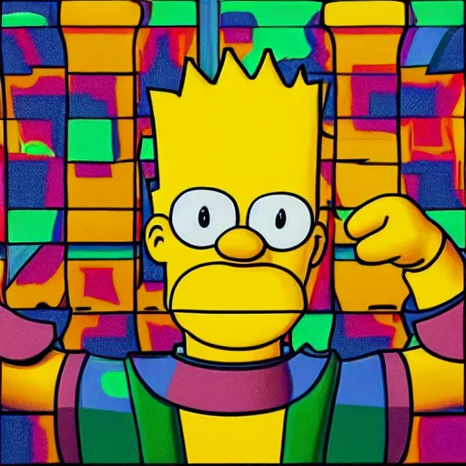 Prompt: a detailed hyper realistic painting of bart simpson in the style of Escher and Lisa frank, award-winning art, intricate,artstation,