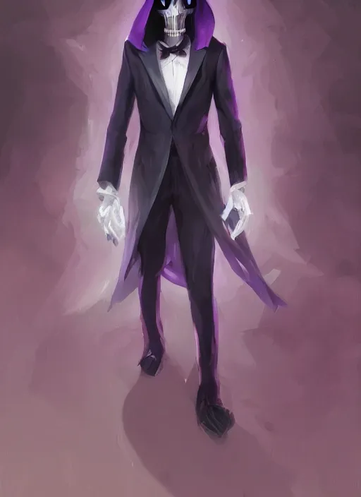 Image similar to papyrus undertale wearing a dark purple suit, elegant, dynamic, digital painting, concept art, smooth, sharp focus, illustration, by ruan jia and mandy jurgens and artgerm and william - adolphe bouguerea