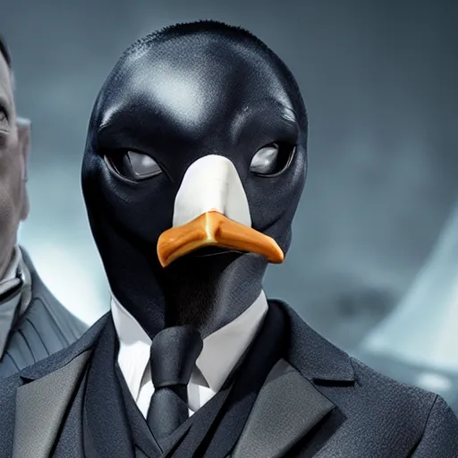 Prompt: UHD Movie still of Buck Flower as The Penguin, accurate details, hyperrealistic, extremely detailed, accurate face, correct face, in the style of Tim Burton