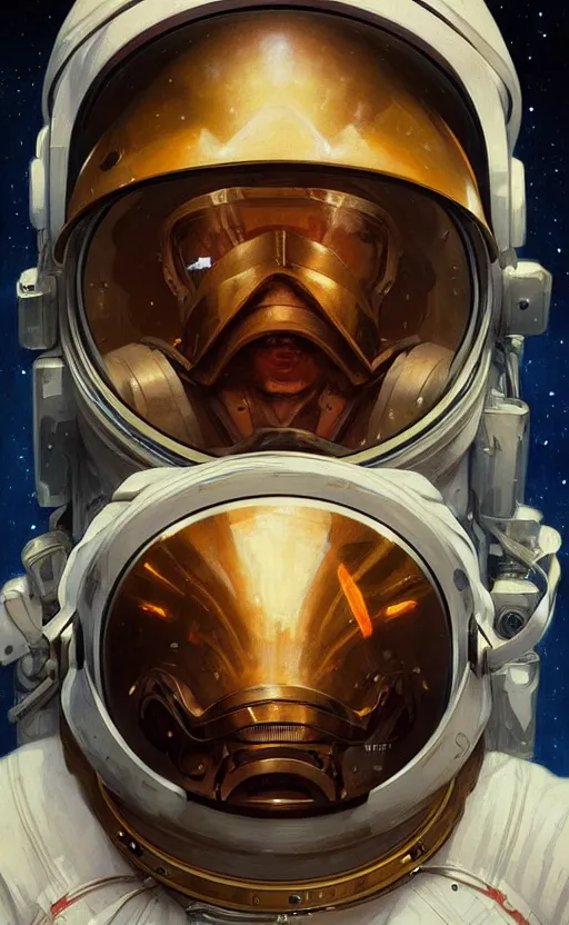 Image similar to portrait of an astronaut with a broken helmet, intricate, headshot, highly detailed, digital painting, artstation, concept art, sharp focus, cinematic lighting, illustration, art by artgerm and greg rutkowski, alphonse mucha, cgsociety