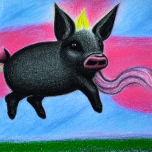 Image similar to chalk pastel drawing of of a flying pig with wings