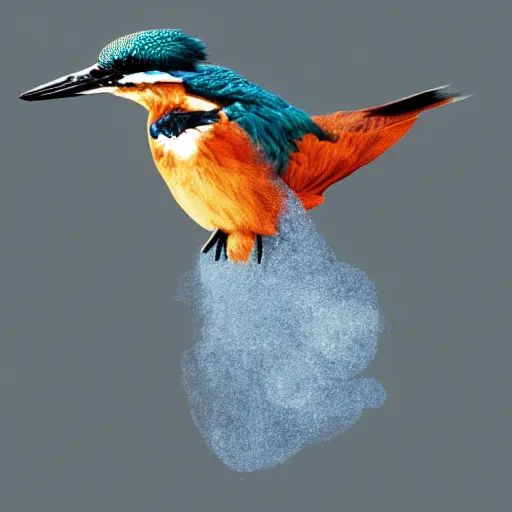 Image similar to a kingfisher formed from coloured smoke