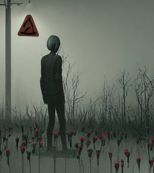 Image similar to still from horror movie it follows ( 2 0 1 8 ), ant alien, trending in artstation, flowers at each border