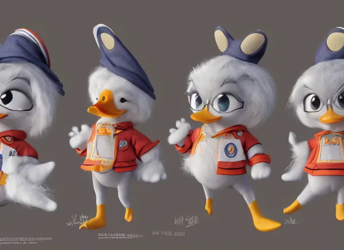 Image similar to award - winning detailed concept art of a cute iconic anthropomorphic duck character wearing a sailor suit. art by wlop on bcy. net, realistic. detailed feathers, art by cheng yi. artstationhd, artgerm, 3 dcg, pixar zootopia. 3 d rendering, high quality model sheet, donald