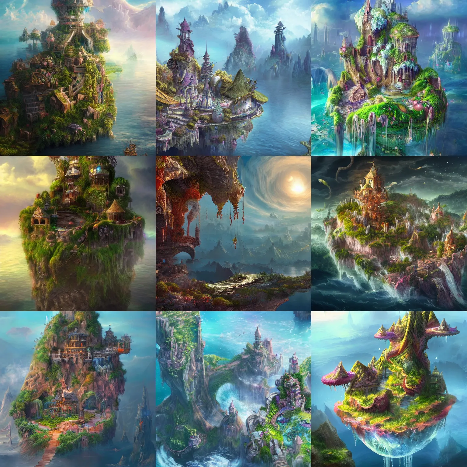 Prompt: gorgeous floating fantasy island, mind blowing, ethereal, magical, insanely detailed, artstation, 8 k 4 k hd