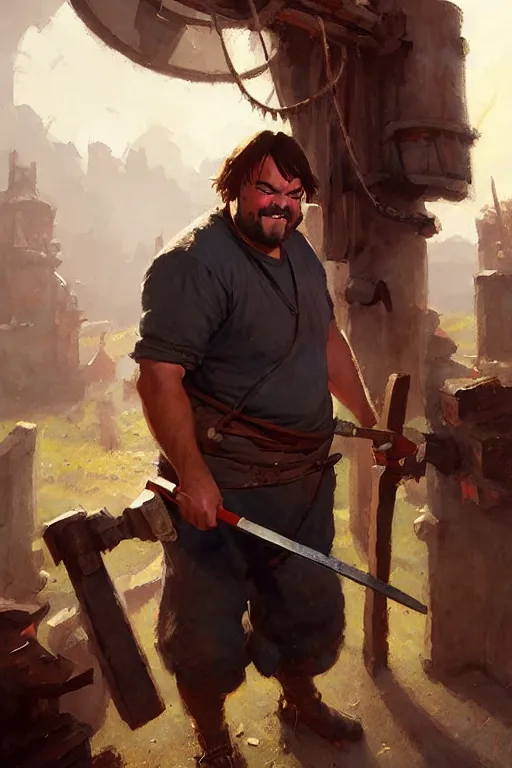 Image similar to jack black the blacksmith by greg rutkowski