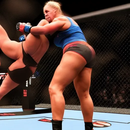 Image similar to transgender muscular woman beating up woman in ufc