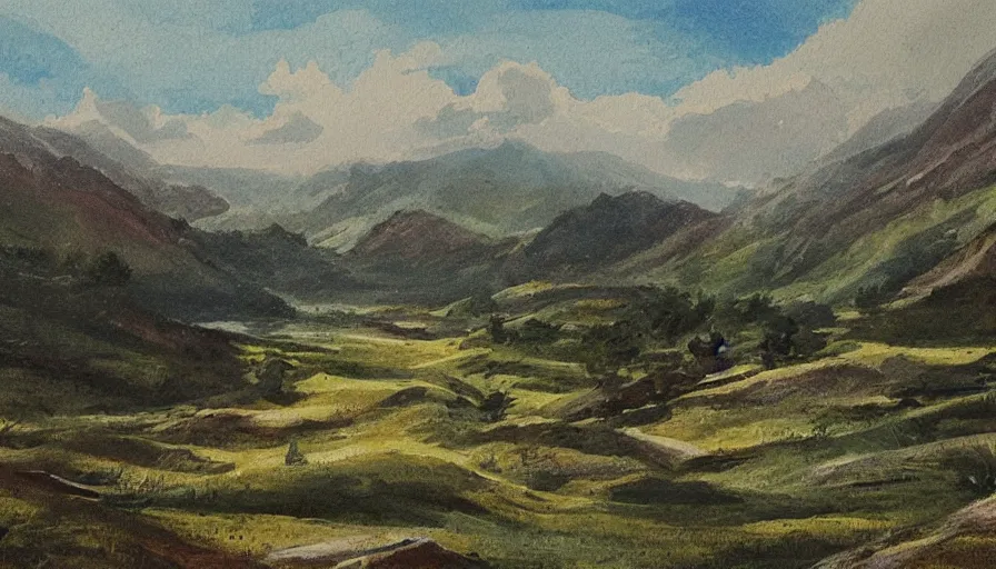 Prompt: landscape by alariko, ilustration flat