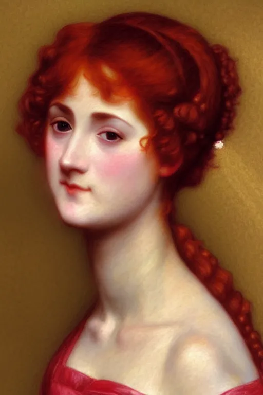 Image similar to jane austen red hair, painting by rossetti bouguereau, detailed art, artstation