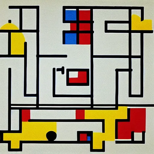 Prompt: pac - man - maze!!!!!!! painting by mondrian