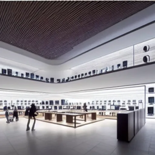 Prompt: (2030s Interior of a Samsung Microsoft Apple flagship store muted colors.) by Jean-Baptiste Monge !!!!!!!!!!!!!!!!!!!!!!!!!!!