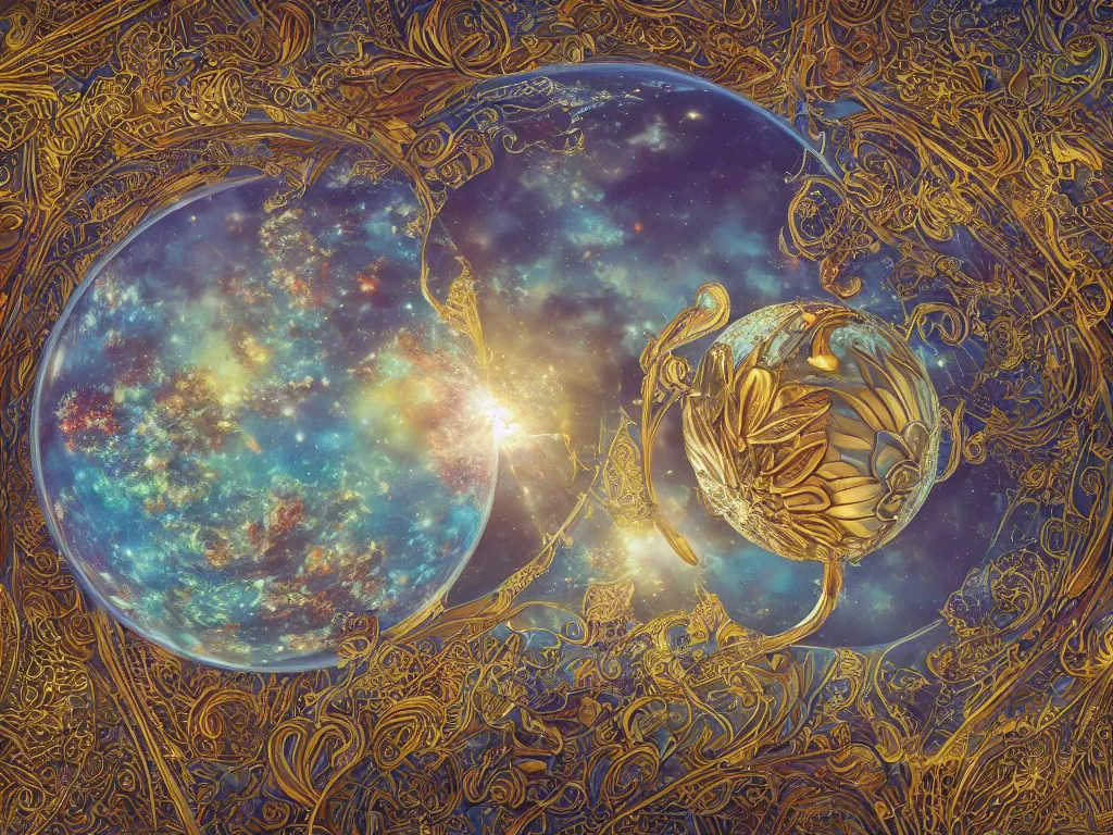 Image similar to 3 d render, sunlight study, the universe is a spheroid region 7 0 5 meters in diameter, art nouveau, by hans zatzka and ( ( ( ( ( lisa frank ) ) ) ) ), 8 k, sharp focus, octane render