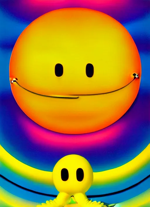 Image similar to acid smiley by shusei nagaoka, kaws, david rudnick, airbrush on canvas, pastell colours, cell shaded, 8 k,