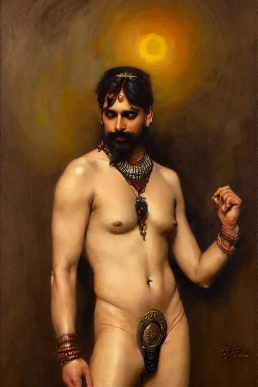 Image similar to male, hinduism, painting by gaston bussiere, greg rutkowski, j. c. leyendecker, tom of finland
