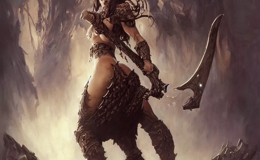 Prompt: A full portrait of a beautiful berserker woman, with an oversize Gothic claymore, by Frank Frazetta, Greg Rutkowski, Boris Vallejo, epic fantasy art, Exquisite detail, post-processing, masterpiece, cinematic