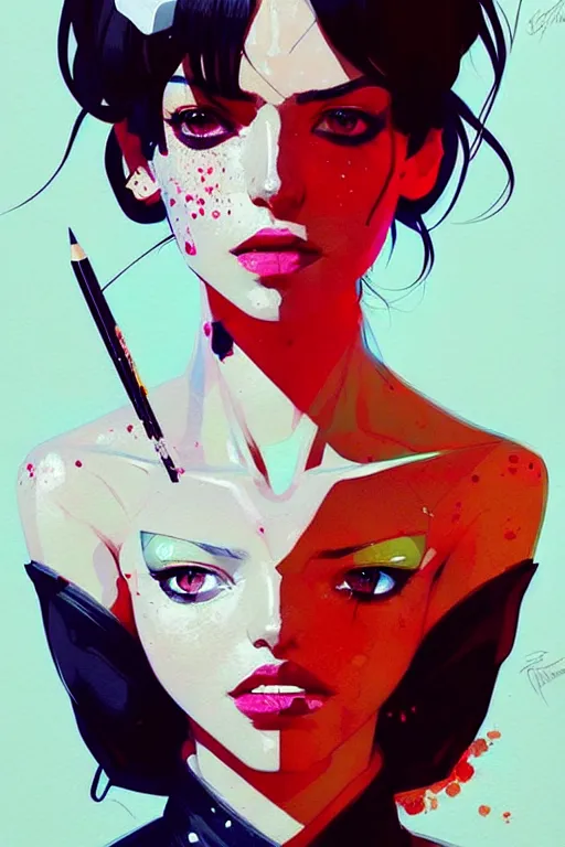 Image similar to a ultradetailed portrait painting of a stylish woman wearing french maid outfit, by conrad roset, greg rutkowski and makoto shinkai trending on artstation