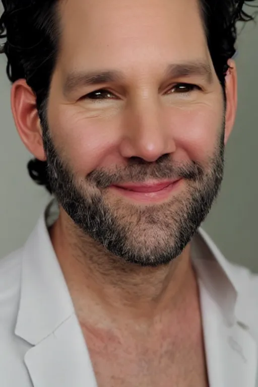 Image similar to potrait photograph paul rudd with bad plastic surgery, botox failure