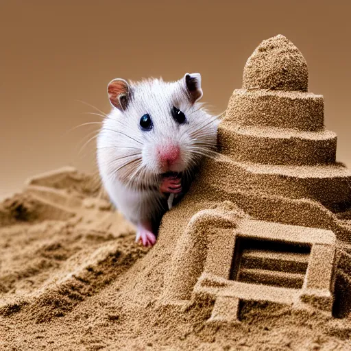 Image similar to Photo of a hamster making a big sandcastle, highly-detailed 4K award-winning