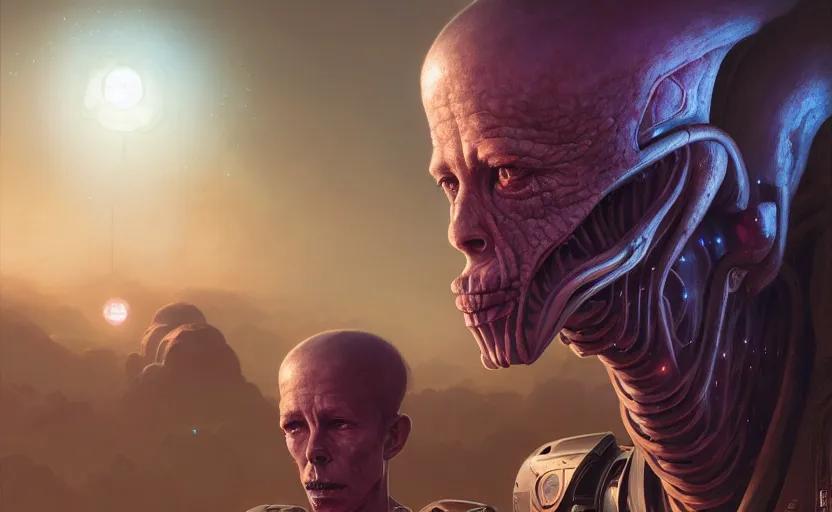 Image similar to highly detailed portrait of a sectoid, in xcom, stephen bliss, unreal engine, fantasy art by greg rutkowski, loish, rhads, ferdinand knab, makoto shinkai and lois van baarle, ilya kuvshinov, rossdraws, tom bagshaw, global illumination, radiant light, detailed and intricate environment