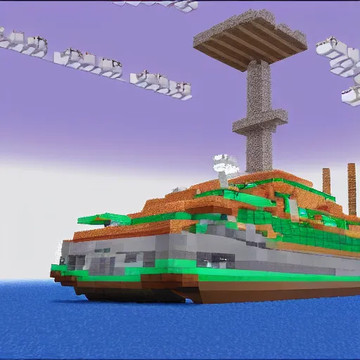 Prompt: a ferry at the sea, art by minecraft