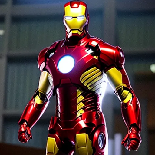 Prompt: promotional image of Chris Evans as Iron Man in Iron Man（2008）, he wears Iron Man armor without his face, movie still frame, promotional image, imax 70 mm footage