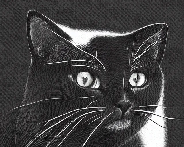 Image similar to black and white cat, a simple vector based illustration, by ross tran, artgerm