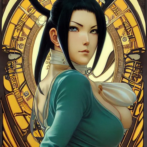 Prompt: highly detailed vfx portrait of nico robin by eiichiro oda!, alphonse mucha, sharp focus, art by artgerm and greg rutkowski!, harsh overhead sunlight, blue eyes!!, large aquiline nose!!, stanley kybric, kaoru mori, intricately detailed, best of behance,