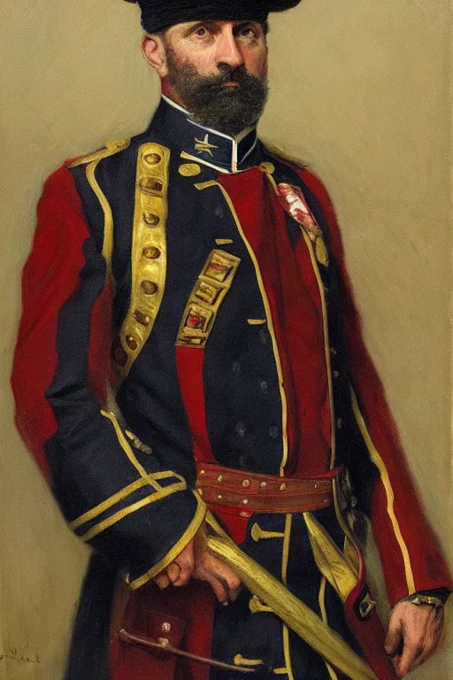 Image similar to full body portrait of the dictator of the washington wizards, 1 8 8 9, in full military garb, oil on canvas by william sidney mount, trending on artstation