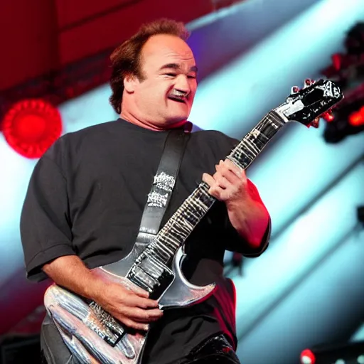 Prompt: jim belushi playing a jackson kelly guitar in a metal band at rock am ring, 2 0 0 9, concert photography