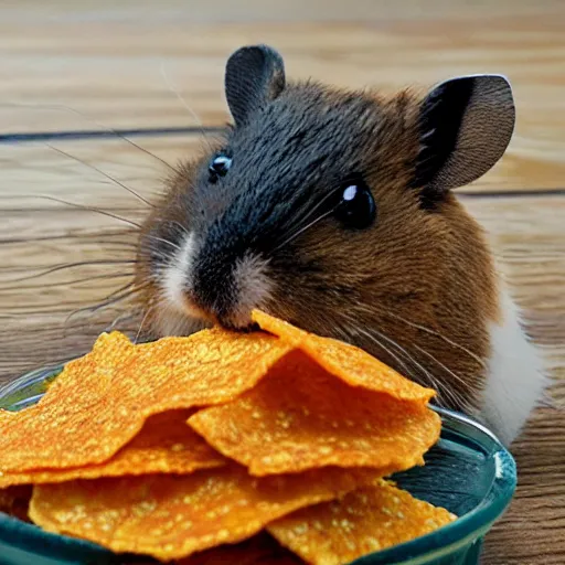 Image similar to ( dorito + hamster ) hopping