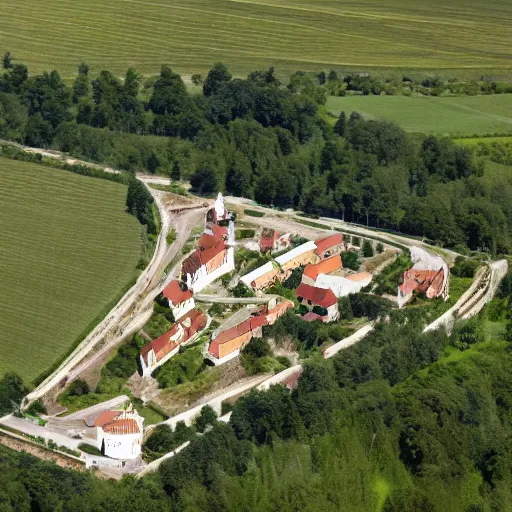 Image similar to Burg Güssing in Südburgenland. Aerial photograph of installation by Christo Vladimirov Javacheff.