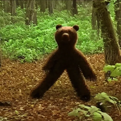 Prompt: disturbing footage of a octopus bear hybrid cryptid spotted at night, trailcam footage, low quality night camera