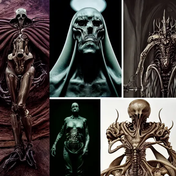 Image similar to still frame from Prometheus by Giger, bone lich God Dr doom by Wayne Barlowe by peter Mohrbacher, dressed by Alexander McQueen and by Neri Oxman, metal couture editorial