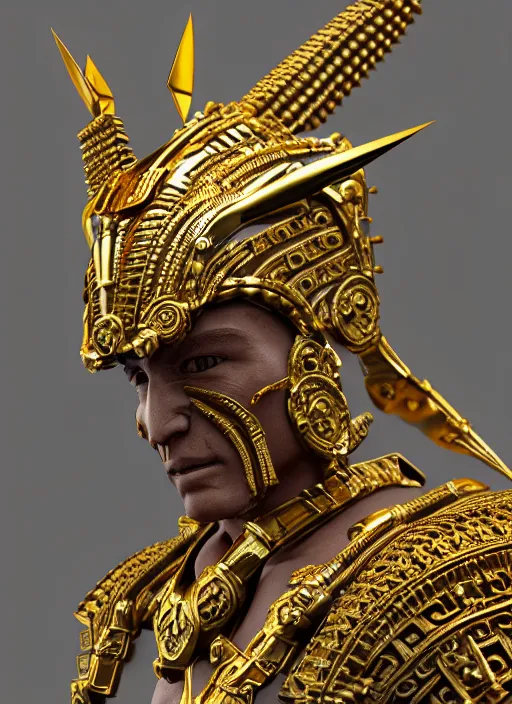 Prompt: intricate sculpture of an aztec warrior, ulta high detail, subtle gold accents, sculpted by craig mullins, yoji shinkawa, trending on artstation, hyper detailed, insane details, intricate, ornate, elegant, luxury, dramatic lighting, cgsociety, art, octane render, weta digital, micro details, 3 d sculpture, structure, ray trace 4 k