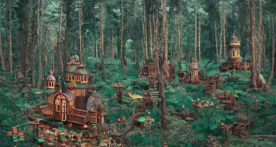 Image similar to Enchanted and magic forest, by Wes Anderson,